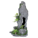 Rock with cave/plants, upright, 28 cm